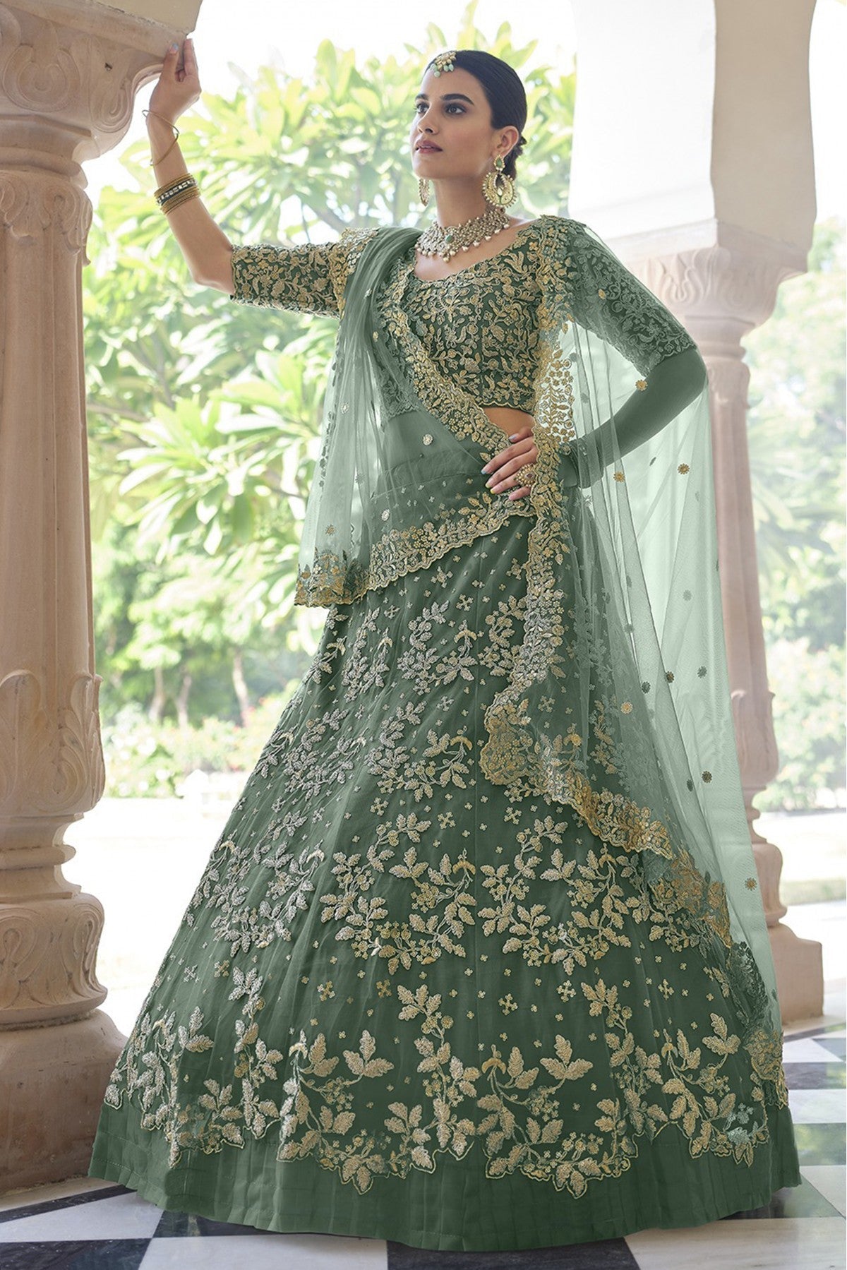 Green Colour Soft Net Sequins Work Lehenga Choli VSLC1080581