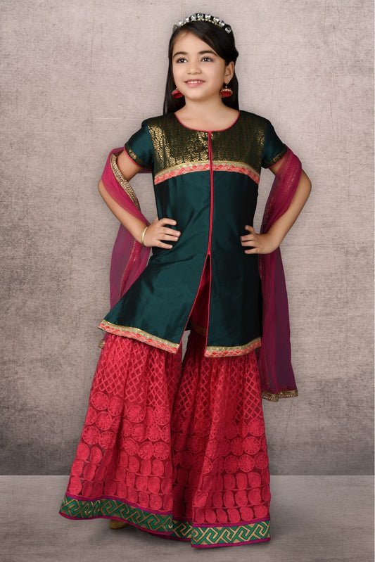 Green Colour Taffeta Embroidery Sharara Suit VSGW1070053