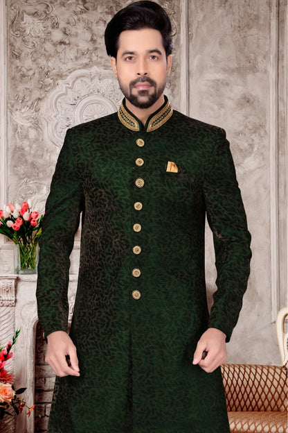 Green Colour Velvet Dhoti Sherwani VSSH1040295