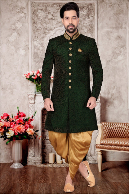 Green Colour Velvet Dhoti Sherwani VSSH1040295