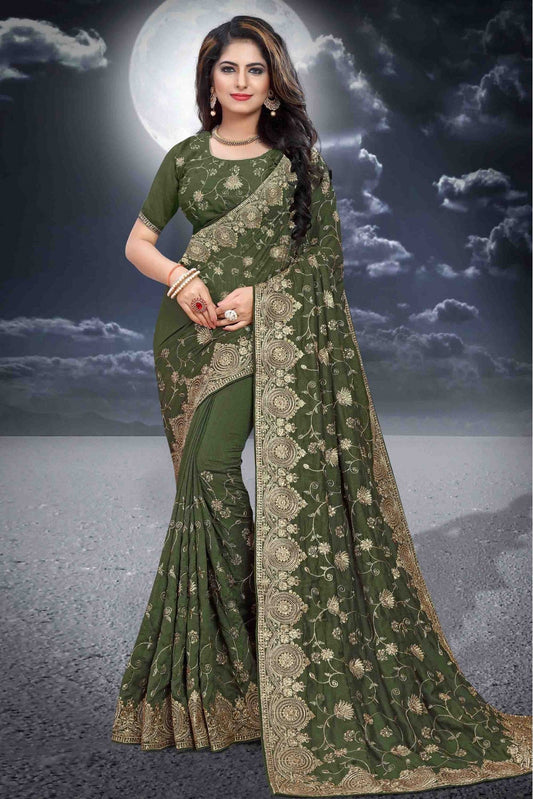 Green Colour Vichitra Silk Designer Saree VSSD1090092