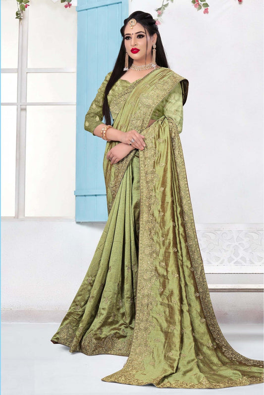 Green Colour Vichitra Silk Embroidery Saree VSSD1090151