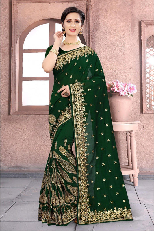 Green Colour Vichitra Silk Embroidery Saree VSSD1120160