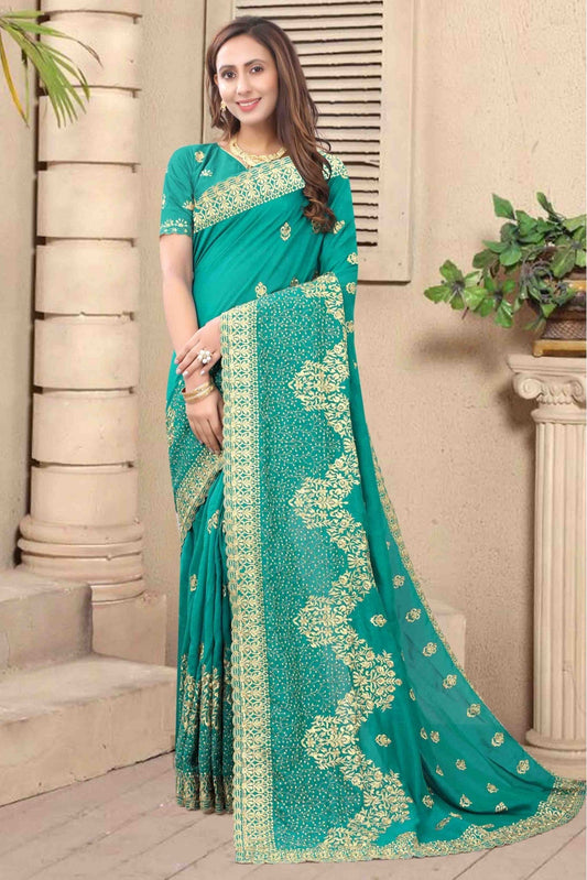 Green Colour Vichitra Silk Embroidery Saree VSSD1120684