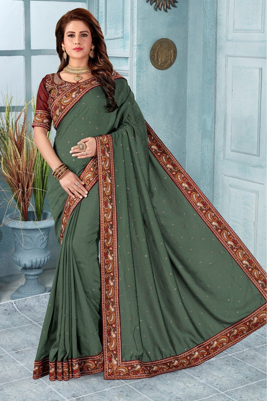 Green Colour Vichitra Silk Embroidery Saree VSSD1120825