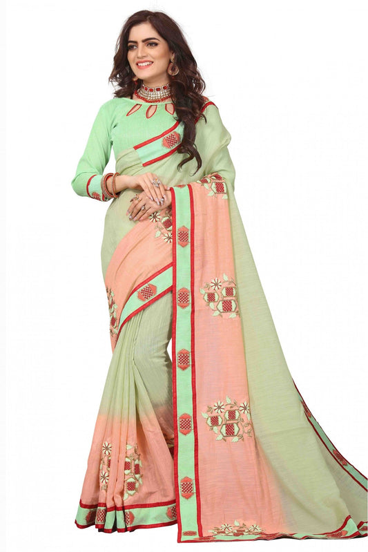 Green and Peach Colour Art Silk Embroidery Saree VSSD1120137