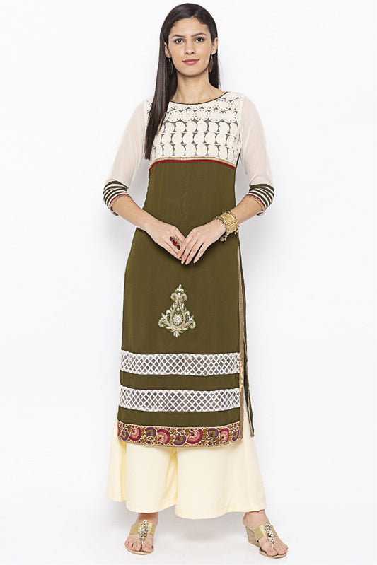 Green and White Colour Plus Size Georgette Embroidery Kurta Set VSKR1070658