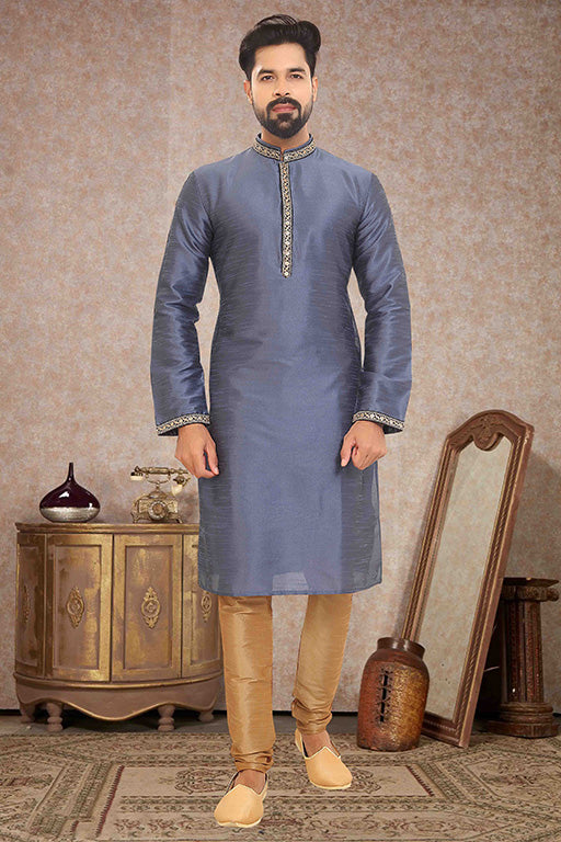 Grey Blue Colour Kurta Pajama In Dupion Silk VSKP1210135