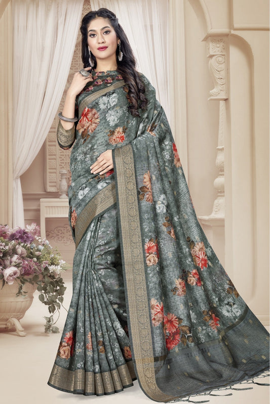 Grey Colour Art Silk Digital Print Saree VSSD1120792
