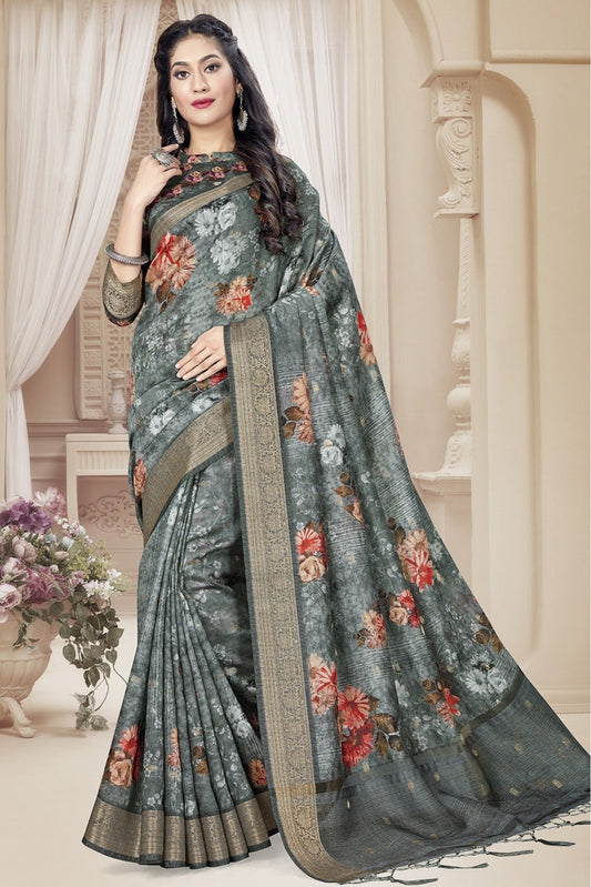 Grey Colour Art Silk Printed Saree VSSD1120640