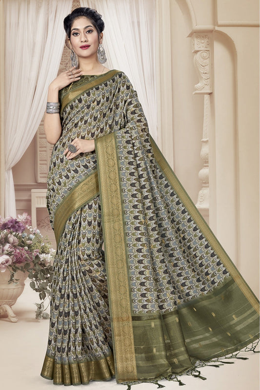 Grey Colour Art Silk Printed Saree VSSD1120644