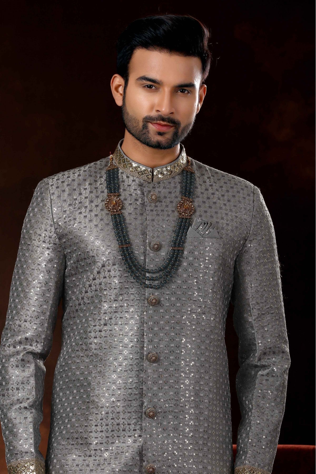 Grey Colour Art Silk Sherwani VSSH1040364