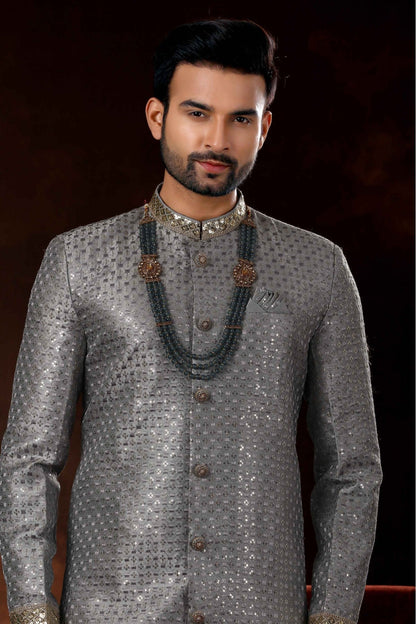 Grey Colour Art Silk Sherwani VSSH1040364