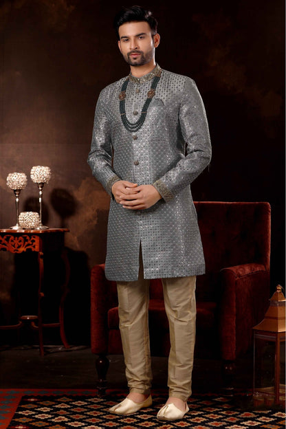 Grey Colour Art Silk Sherwani VSSH1040364