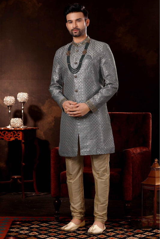 Grey Colour Art Silk Sherwani VSSH1040364
