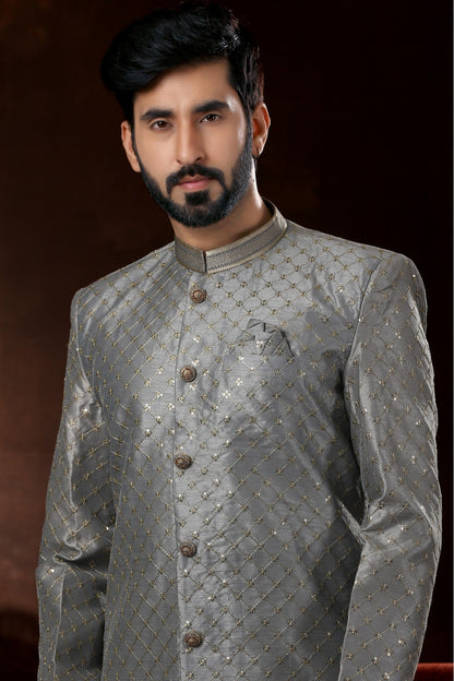 Grey Colour Art Silk Sherwani VSSH1040367