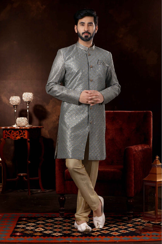 Grey Colour Art Silk Sherwani VSSH1040367