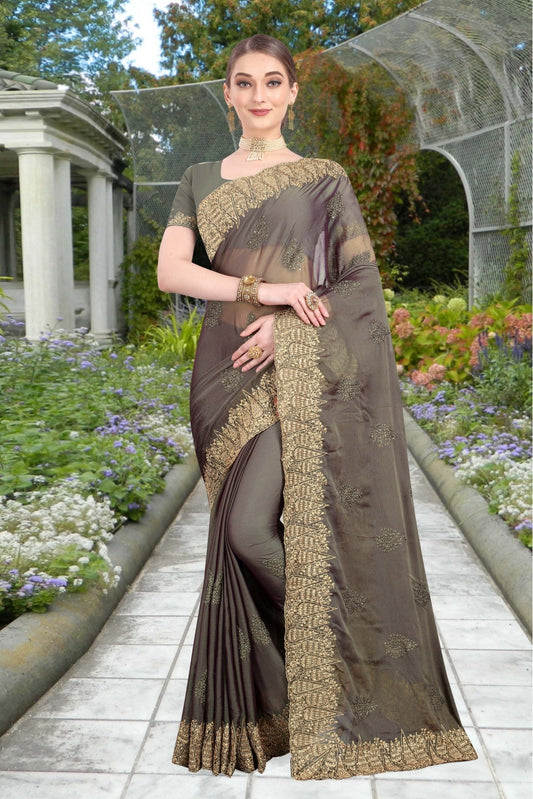 Grey Colour Chiffon Embroidery Saree VSSD1120768