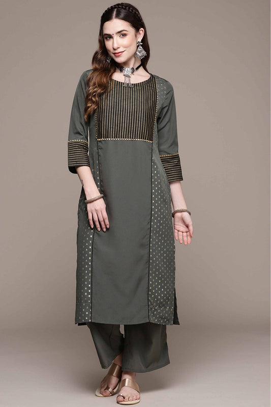 Grey Colour Crepe Printed Kurta With Pant VSKR1060149