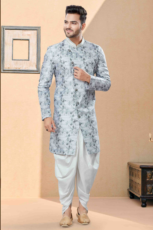 Grey Colour Dhoti Sherwani In Jacquard Fabric VSSH1040392