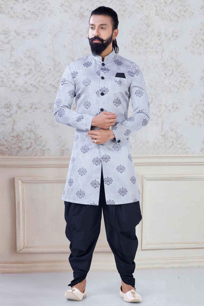 Grey Colour Jacquard Festival Wear Dhoti Sherwani VSSH1130008