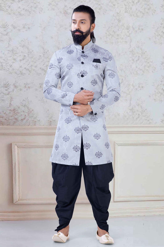 Grey Colour Jacquard Festival Wear Dhoti Sherwani VSSH1130008