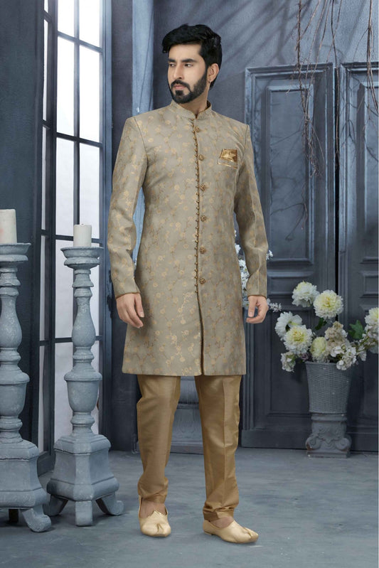 Grey Colour Jacquard Woven Sherwani VSSH1040315