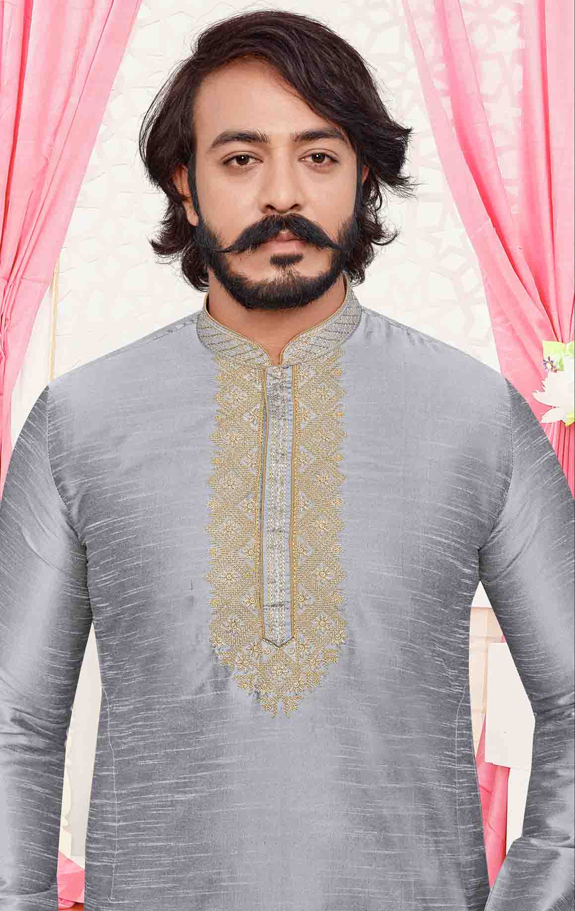 Grey Colour Kurta Pajama In Art Silk VSKP1210089