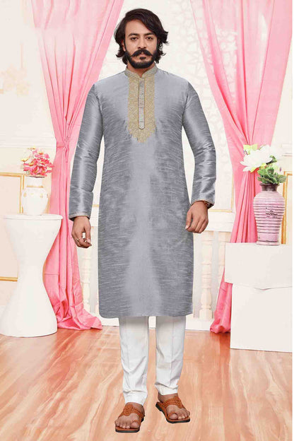 Grey Colour Kurta Pajama In Art Silk VSKP1210089