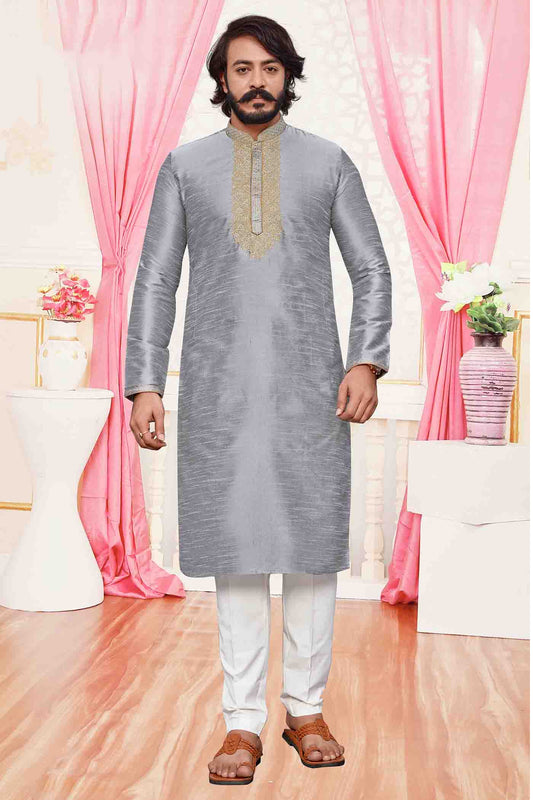 Grey Colour Kurta Pajama In Art Silk VSKP1210089