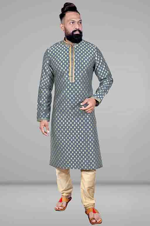 Grey Colour Kurta Pajama In Jacquard Silk VSKP1210037