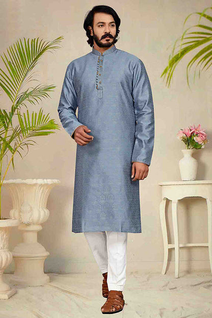 Grey Colour Kurta Pajama In Jacquard VSKP1210243