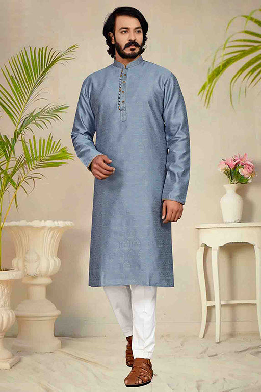 Grey Colour Kurta Pajama In Jacquard VSKP1210243