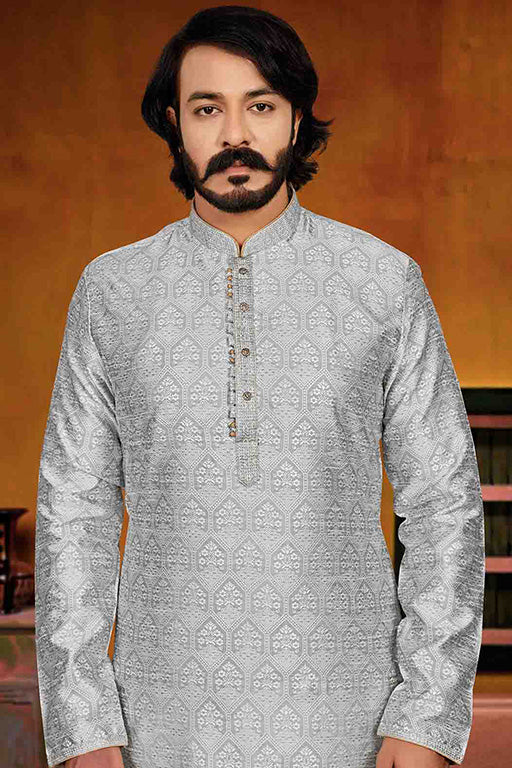 Grey Colour Kurta Pajama In Jacquard VSKP1210246