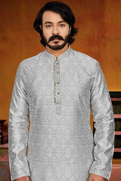 Grey Colour Kurta Pajama In Jacquard VSKP1210246
