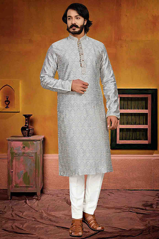 Grey Colour Kurta Pajama In Jacquard VSKP1210246