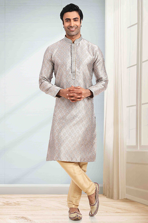 Grey Colour Kurta Pajama In Jacquard VSKP1210283
