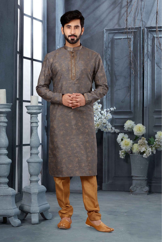 Grey Colour Kurta Pajama In Silk Fabric VSKP1040138