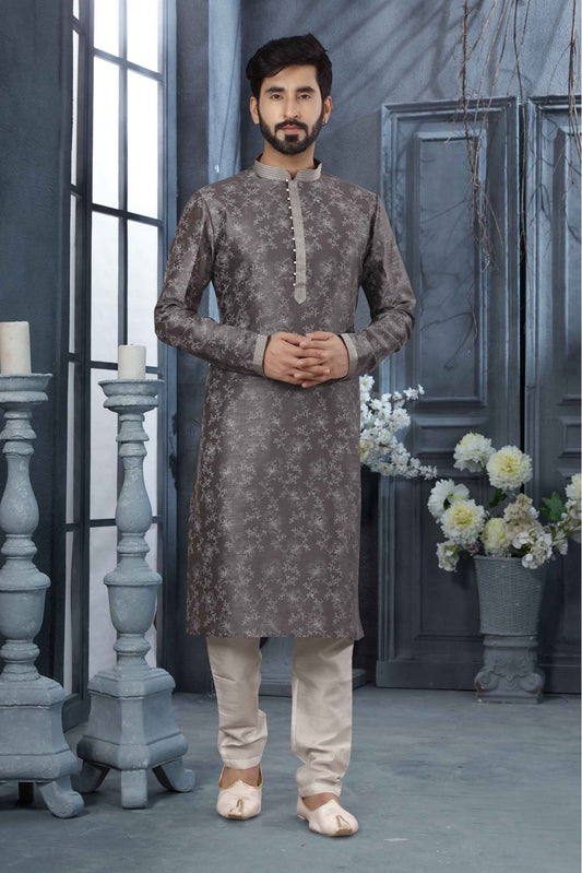 Grey Colour Kurta Pajama In Silk Fabric VSKP1040162