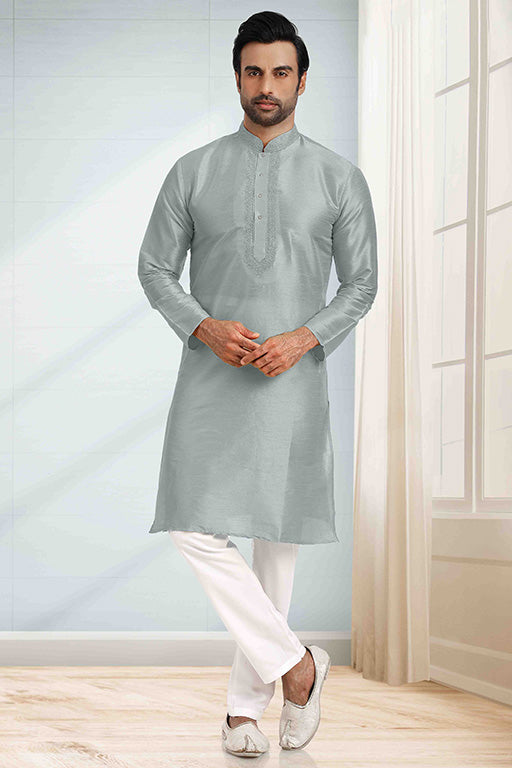 Grey Colour Kurta Pajama In Silk VSKP1210258