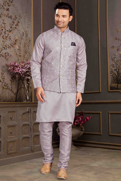 Grey Colour Kurta Pajama With Jacket In Silk Mastani VSKP1210442