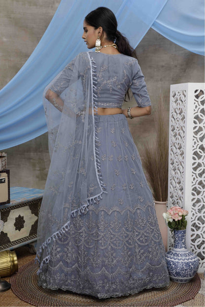 Grey Colour Net Embroidery Lehenga Choli VSLC1150032