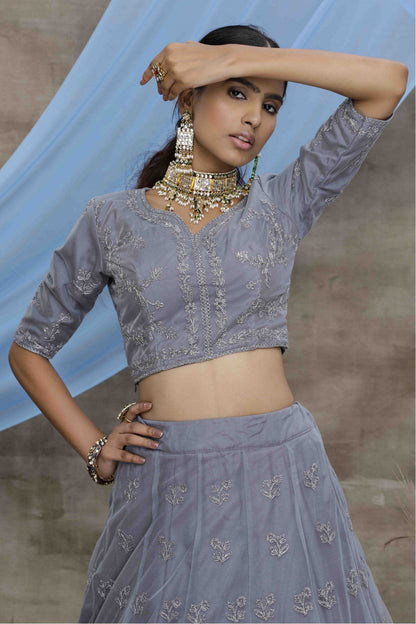 Grey Colour Net Embroidery Lehenga Choli VSLC1150032