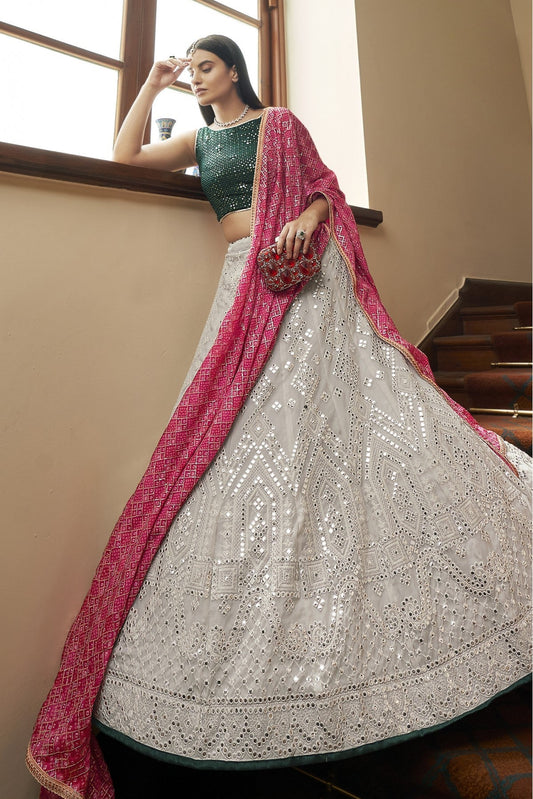 Grey Colour Organza Embroidery Lehenga Choli VSLC1080552