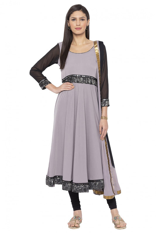 Grey Colour Plus Size Crepe Embroidery Anarkali Suit VSSS1070235