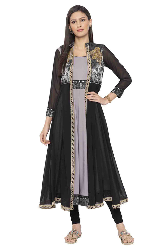 Grey Colour Plus Size Crepe Embroidery Palazzo Pant Suit VSSS1070236