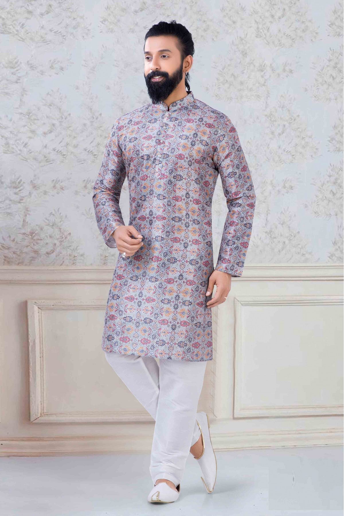 Grey Colour Silk Festival Wear Kurta Pajama VSKP1130050
