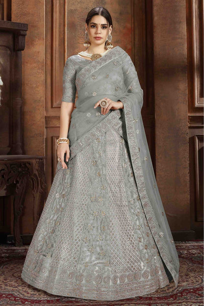 Grey Colour Soft Net Embroidery Lehenga Choli VSLC1080074