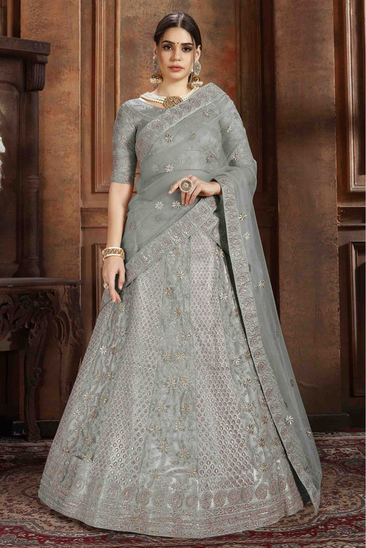Grey Colour Soft Net Embroidery Lehenga Choli VSLC1080074