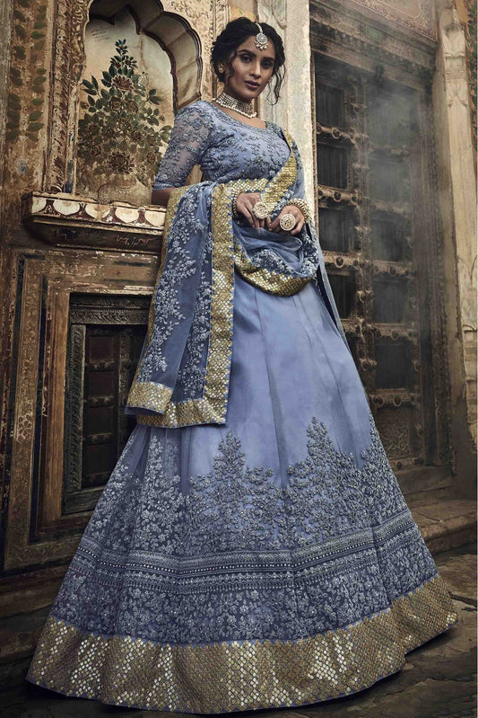 Grey Colour Soft Net Embroidery Lehenga Choli VSLC1080475